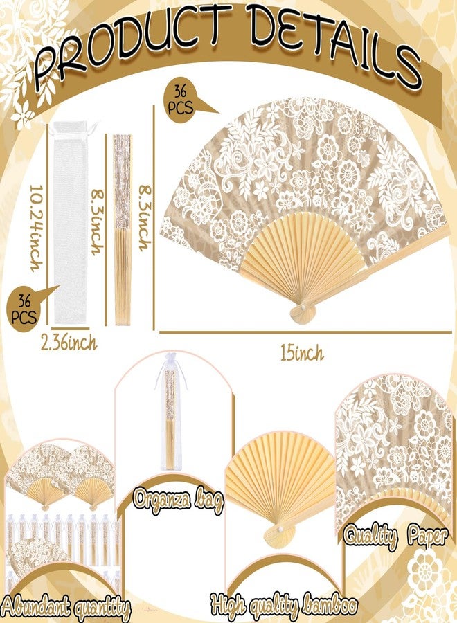 Vercraft 36 Set Wedding Hand Fans for Guests Bulk Vintage Lace Paper Fan Retro Kraft Floral Folding Fans with Organza Bags Thank You Gifts Party Favor for Wedding Ceremony Bridal Shower Bridesmaid - Image 2